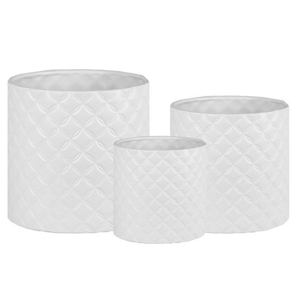 Urban Trends Collection Ceramic Round Pot with Star Pattern Design Body Matte White Set of 3 10987